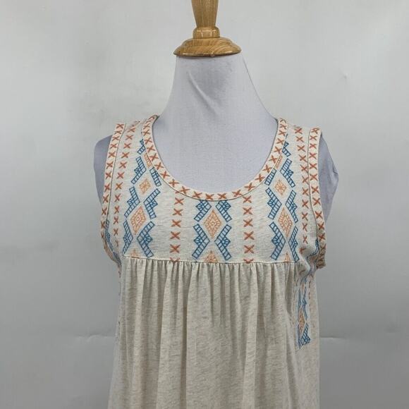 Sundance Tank Top Womens XS Extra Small Beige Cotton Pleated Boho Embroidered - Picture 3 of 10
